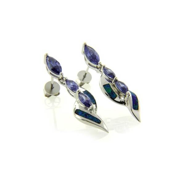 Aretes de Plata .925 con Piedras de Tanzanita y Ópalo