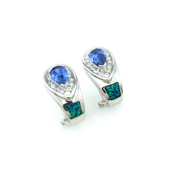 Aretes de Plata de Ley con Tanzanita y Ópalo