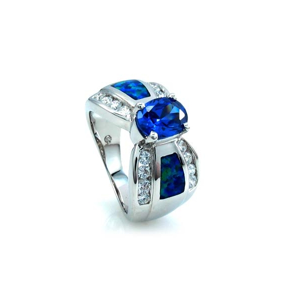 Hermoso Anillo de Opalo Azul y Tanzanita