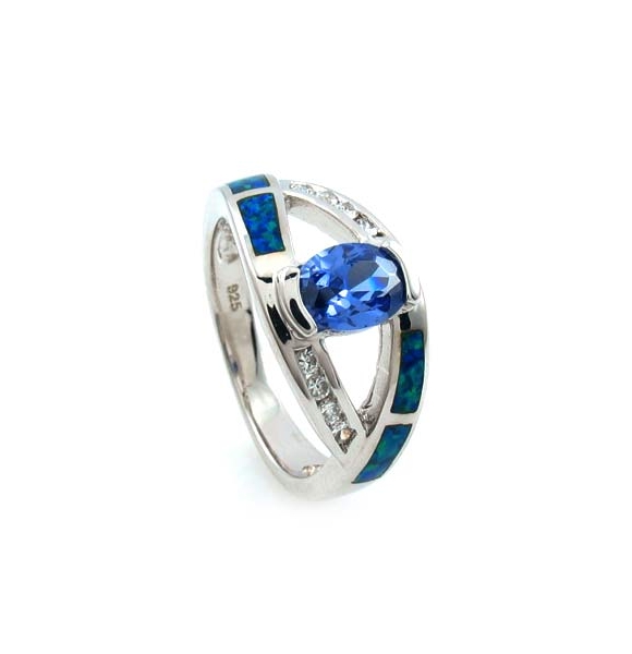 Australian Opal Ring with Tanzanite