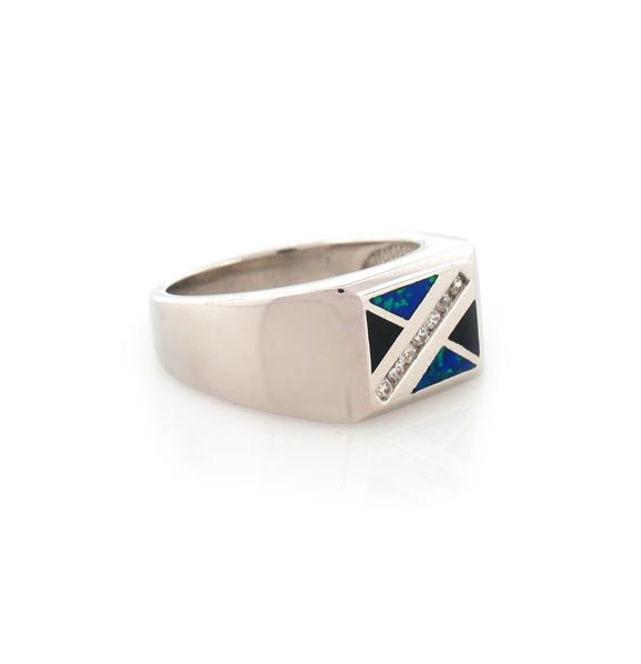 Australian Opal with Onyx Unisex Ring