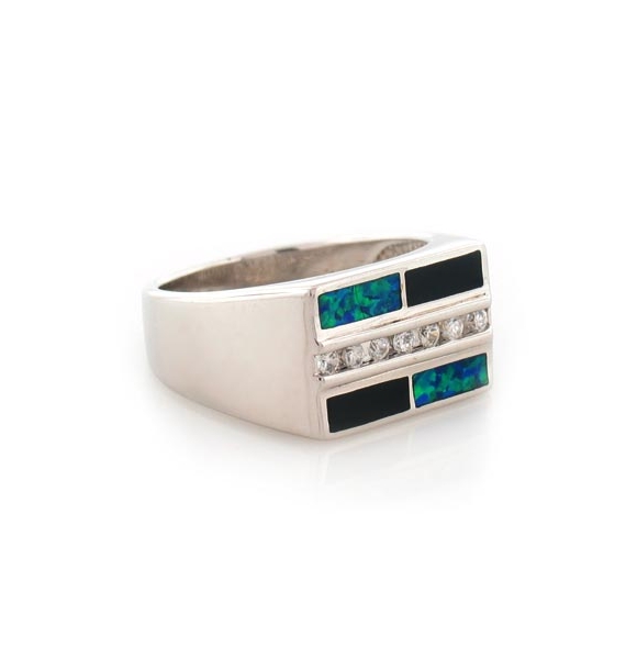 Australian Opal with Onyx Unisex Ring