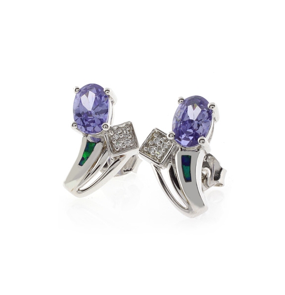 Hermosos Aretes de Plata con Tanzanita y Ópalo Australiano