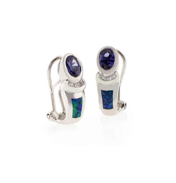 Aretes de Plata .925 con Tanzanita y Ópalo