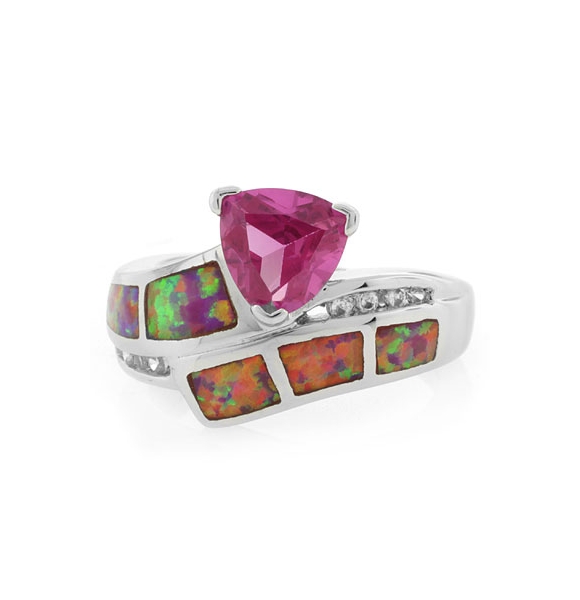 Zafiro y Opalo Rosa en Anillo de Plata