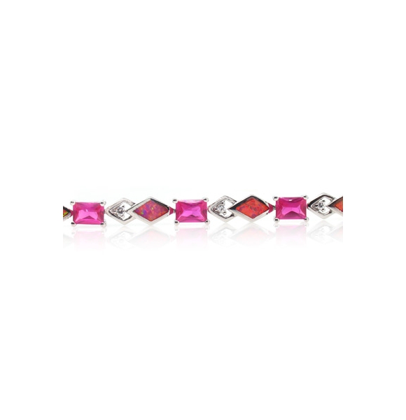 Pulsera Elegante de Plata de Ley .925 con Zafiro y Opalo Australiano Rosa