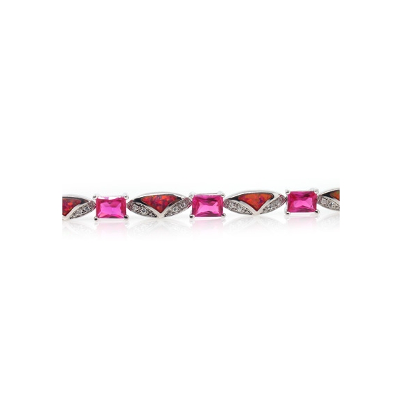 Pulsera Elegante de Plata de Ley .925 con Zafiro Rosa y Opalo Australiano