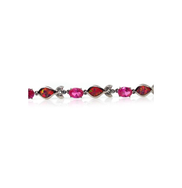 Pulsera Elegante de Plata de Ley .925 con Zafiro y Opalo Rosa