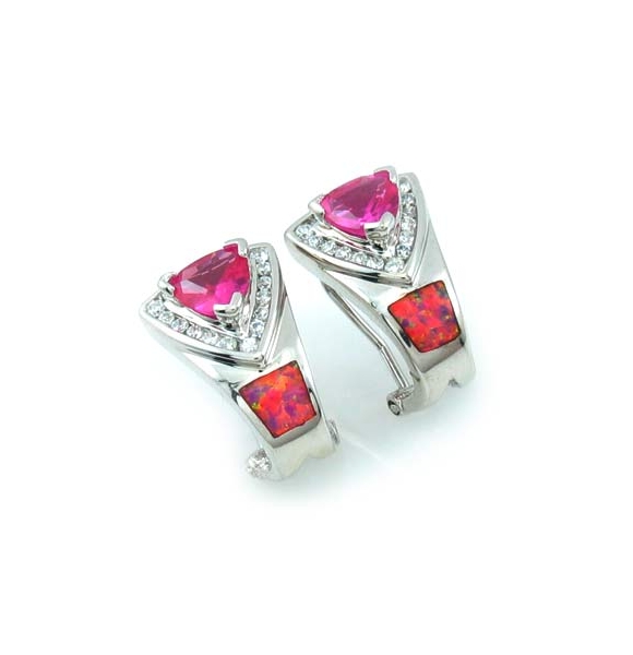 Aretes de Plata de Ley .925 con Zafiro Rosa y Ópalo