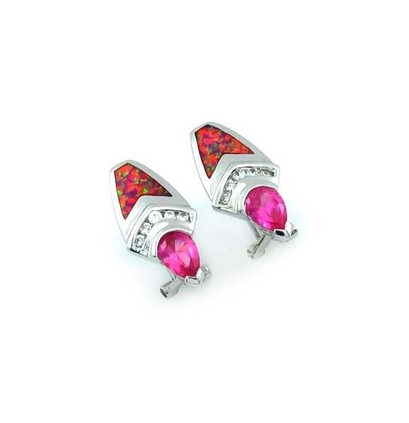 Aretes de Plata de Ley .925 con Gemas de Zafiro Rosa y Ópalo