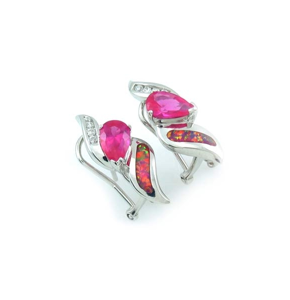 Aretes de Plata de Ley .925 con Zafiro Rosa y Ópalo Rosa