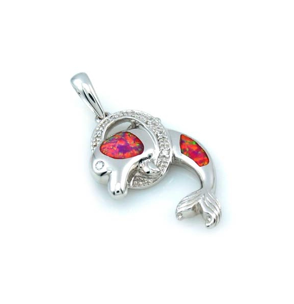 Dije de Plata .925 en Diseño de Delfín con Ópalo Rosa
