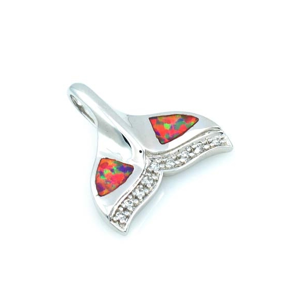 Dije de Plata .925 en Diseño de Cola de Delfín con Ópalo Rosa