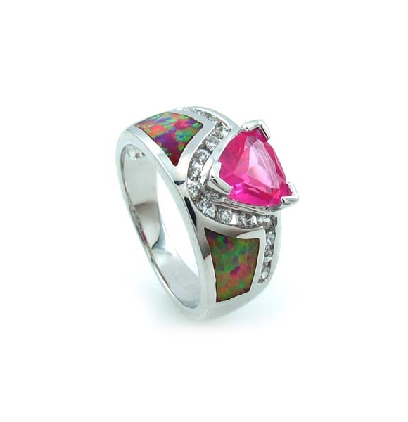 Australian Opal Ring with Pink Sapphire