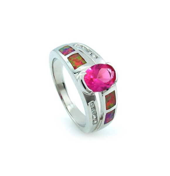 Anillo de Plata con Opalo y Zafiro Rosa