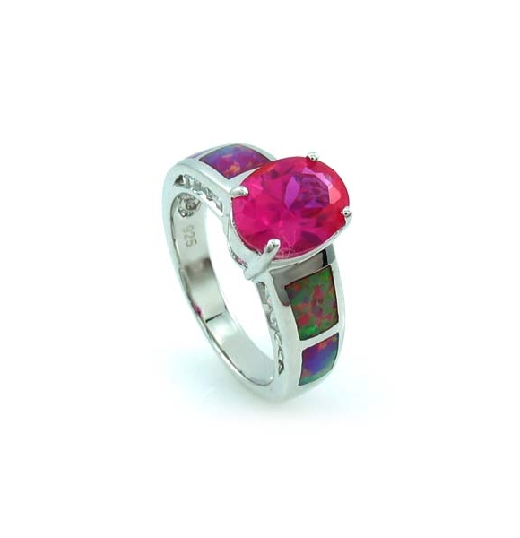 Anillo de Plata con Opalo y Zafiro Rosa