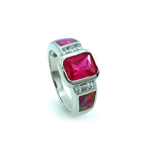 Anillo de Ópalo Australiano con Zafiro Rosa