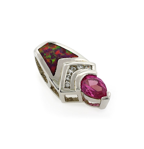 Dije de Plata de Ley .925 con Zafiro y Ópalo Ausraliano