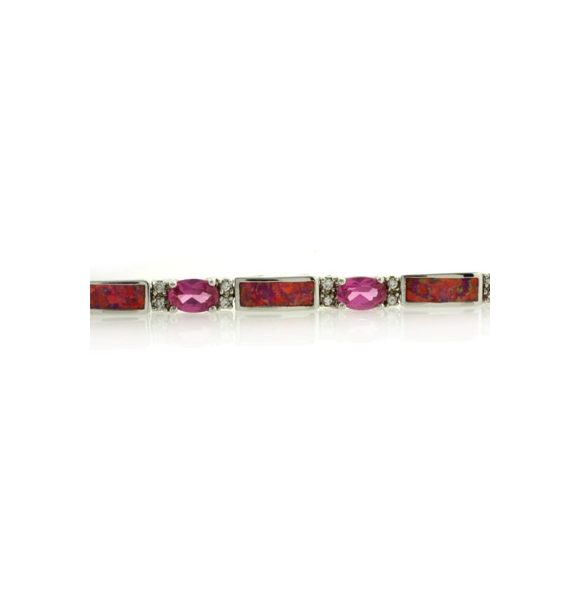 Pulsera Elegante de Plata de Ley .925 con Zafiro Rosa y Opalo Rosa