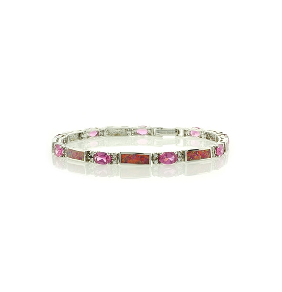 Pulsera Elegante de Plata de Ley .925 con Zafiro Rosa y Opalo Rosa