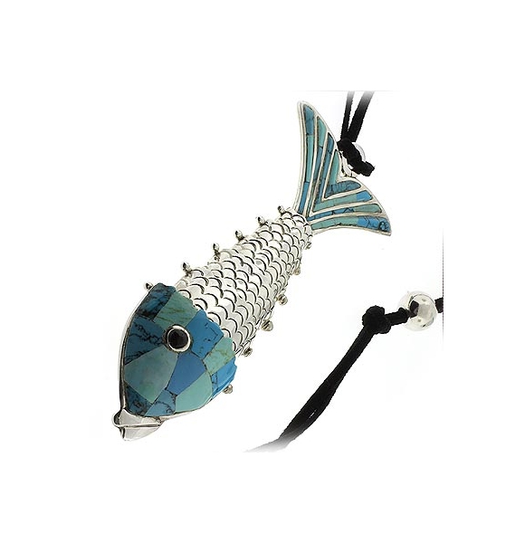 Sterling Silver Hand Made Turquoise Fish Pendant