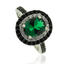 Silver Ring With Oval Cut Emerald Gemstone and Zirconia