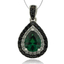 Sterling Silver Pendant With Emerald Gemstone in Drop Cut and Zirconia.