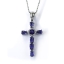 Bella Cruz de Plata Con Piedras Preciosas de Zafiro y Zirconia