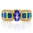 Anillo de Oro Macizo 14K con Opalo Australiano y Tanzanita