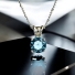 Round Cut Solitaire Aquamarine .925 Silver Pendant